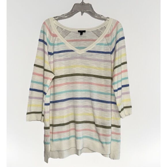 Talbots V Neck Rainbow Striped Knit Top 3/4 Sleeve Lightweight Blouse Sweater 1X - Picture 2 of 16